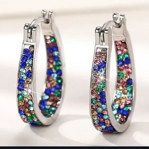 925 Silver Horseshoe Pave Setting Multicolored Jeweled Earrings